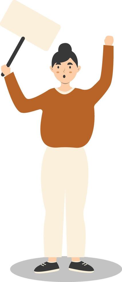 Young Woman Holding Banner Illustration. vector