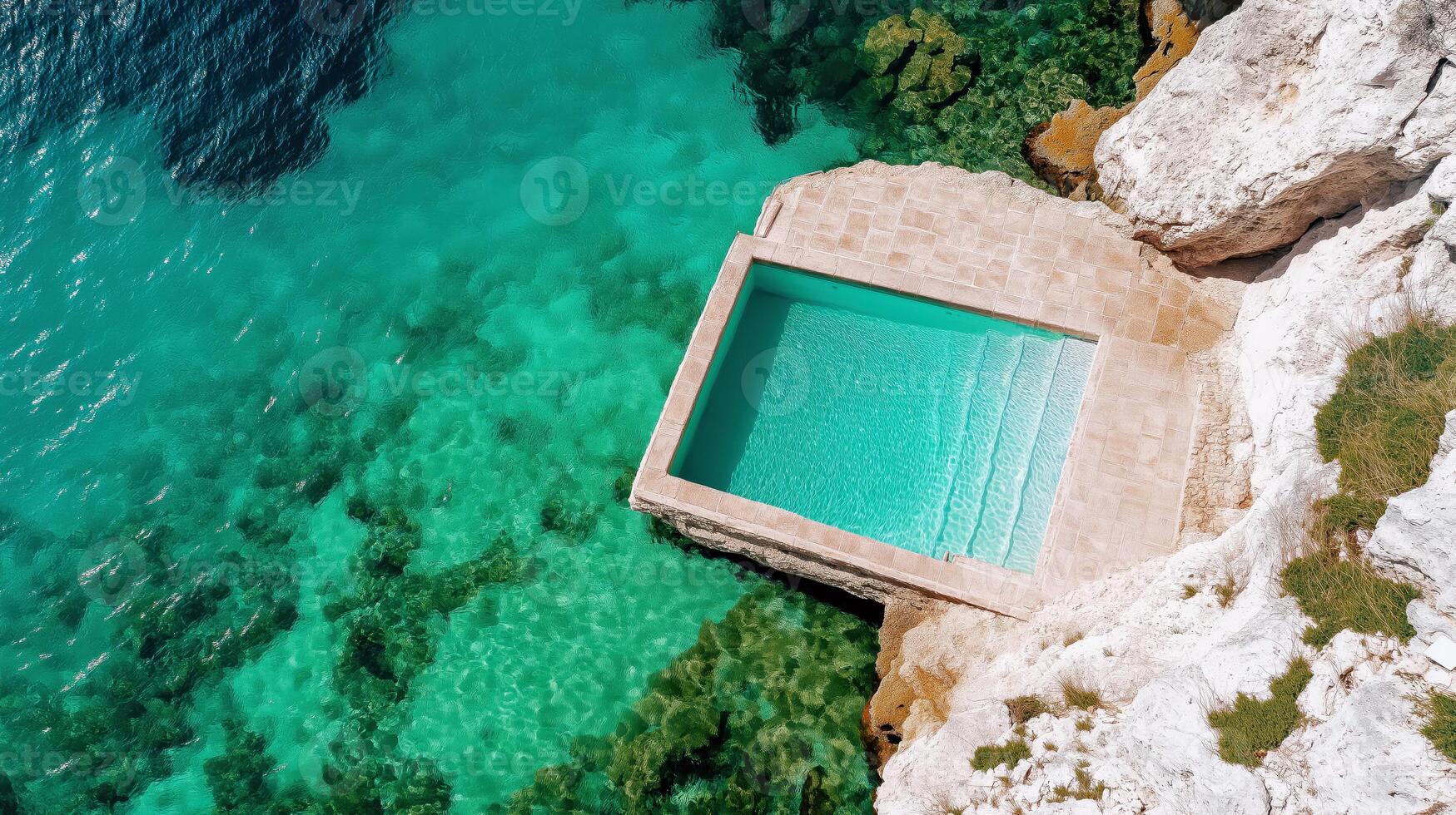 Luxury Seaside Pool on Cliff, Turquoise Ocean View, Tropical Paradise, Vacation Destination photo