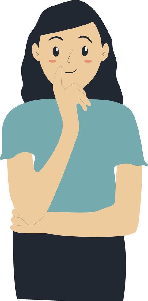 Illustration of Female Confused and Thinking with Flat Design. vector