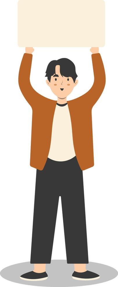 Young Male Holding Banner Illustration in Flat Design. vector