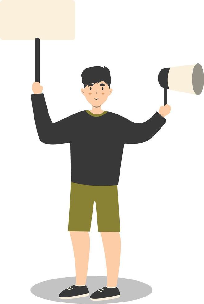 Young Male Holding Banner Illustration in Cartoon Design vector