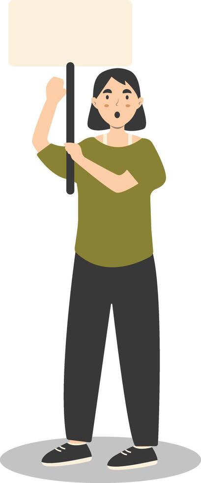 Young Woman Holding Banner Illustration in Flat Design. vector