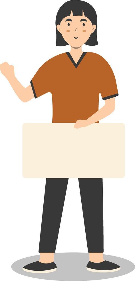 Young Woman Holding Banner Illustration with Flat Design. vector