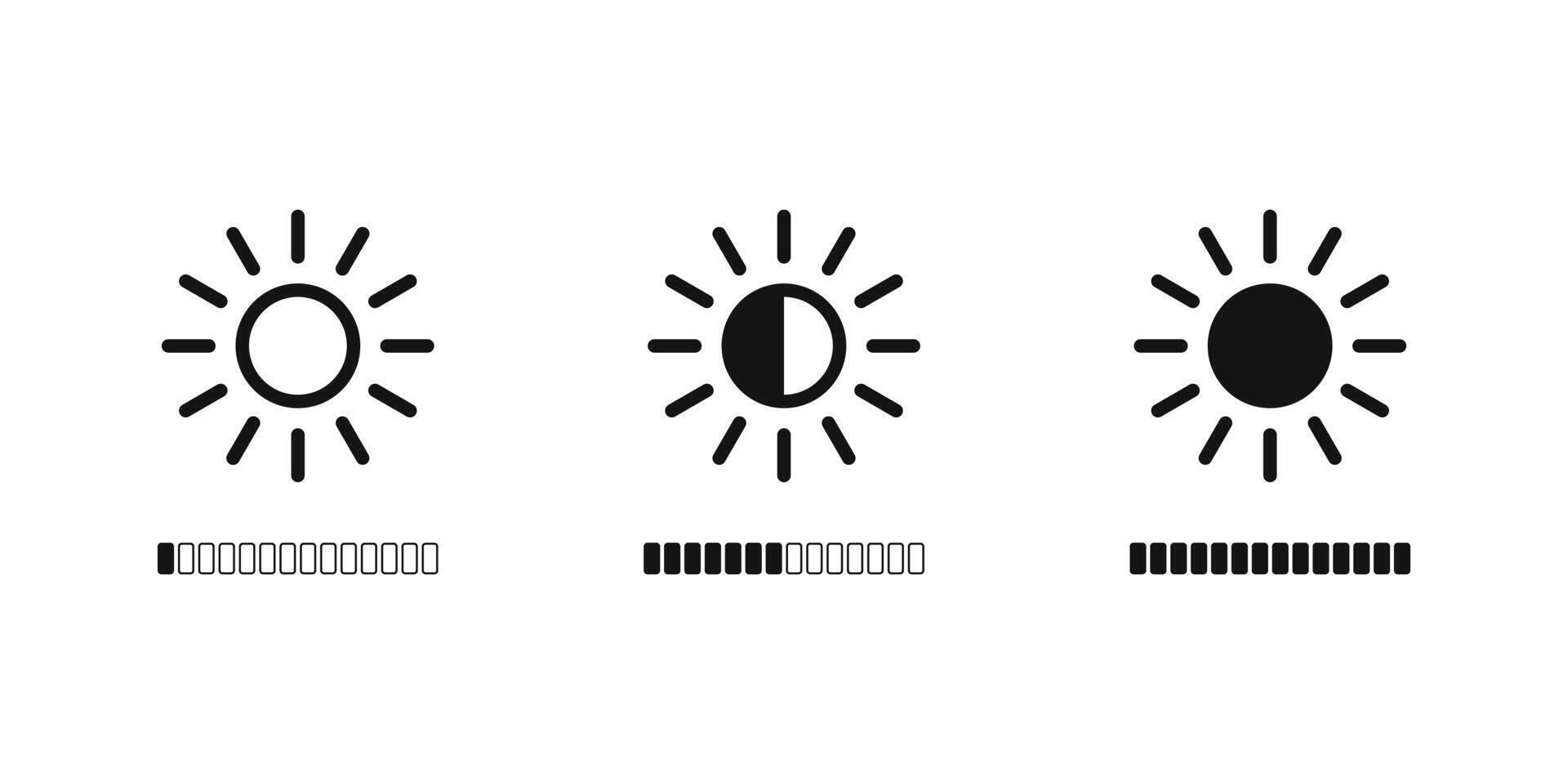 Brightness level icon. Contrast brightness adjustment icon collection. Brightness control icons set. vector