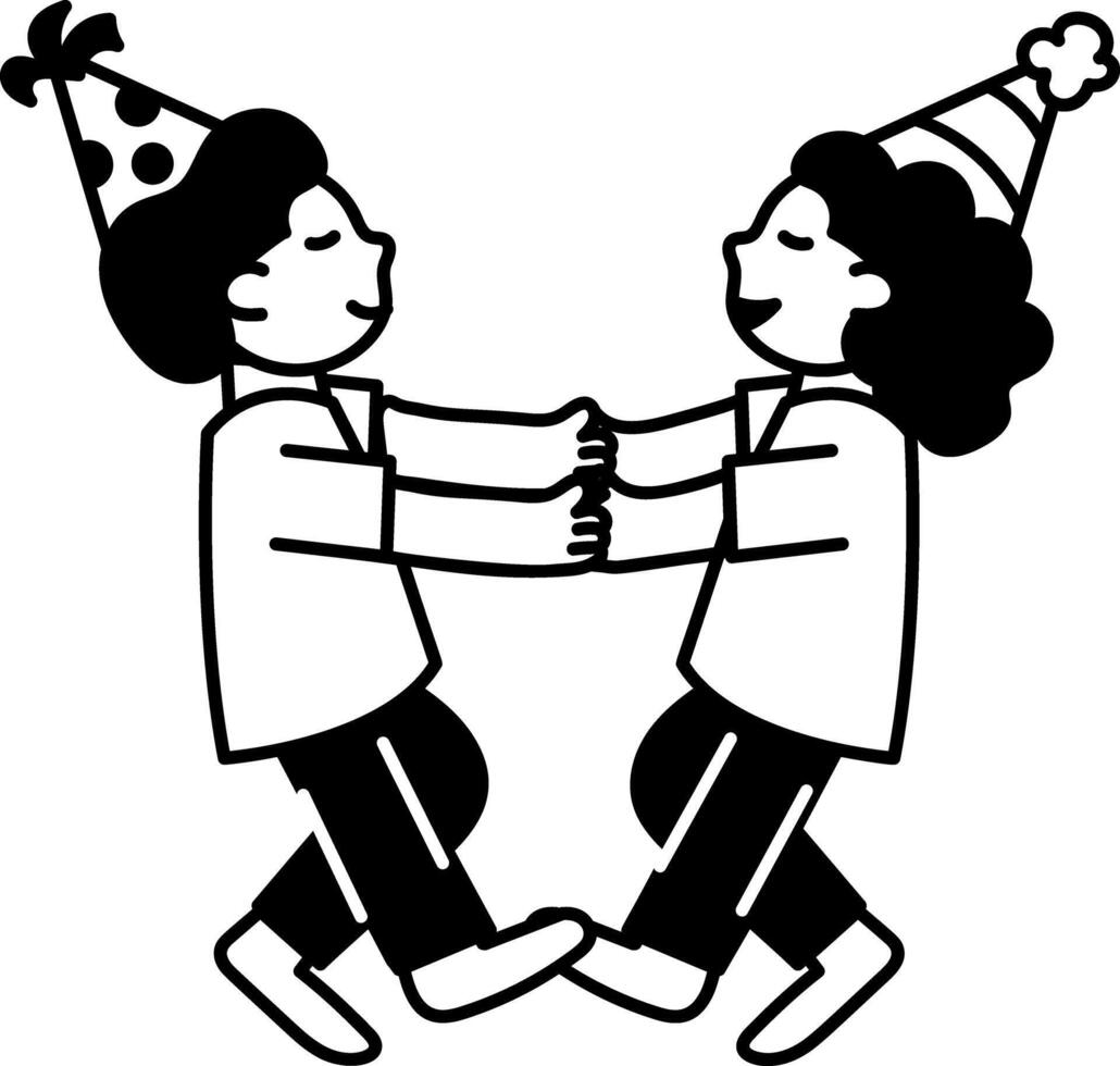 Friends enjoying at a birthday party, doodle illustration vector