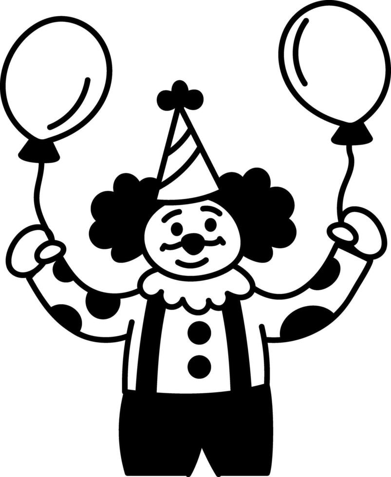 Doodle character illustration of a birthday clown holding two balloons vector