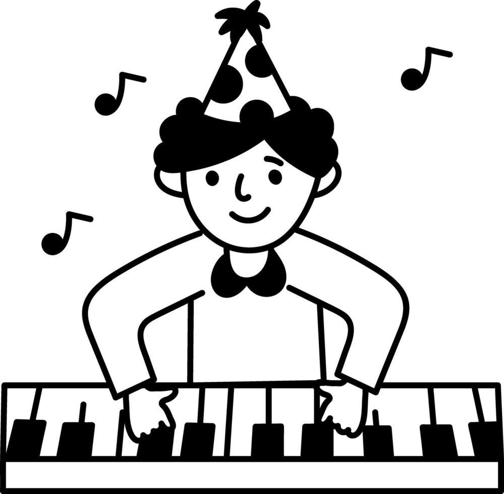 A hand drawn illustration of a birthday character playing piano vector