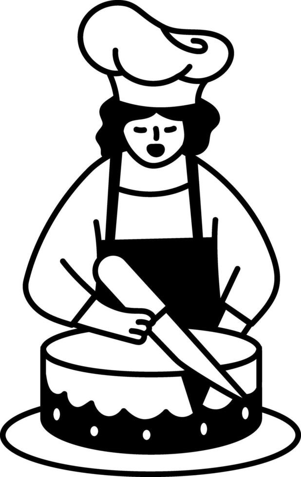 Hand drawn illustration of a cake baker decorating a birthday cake vector