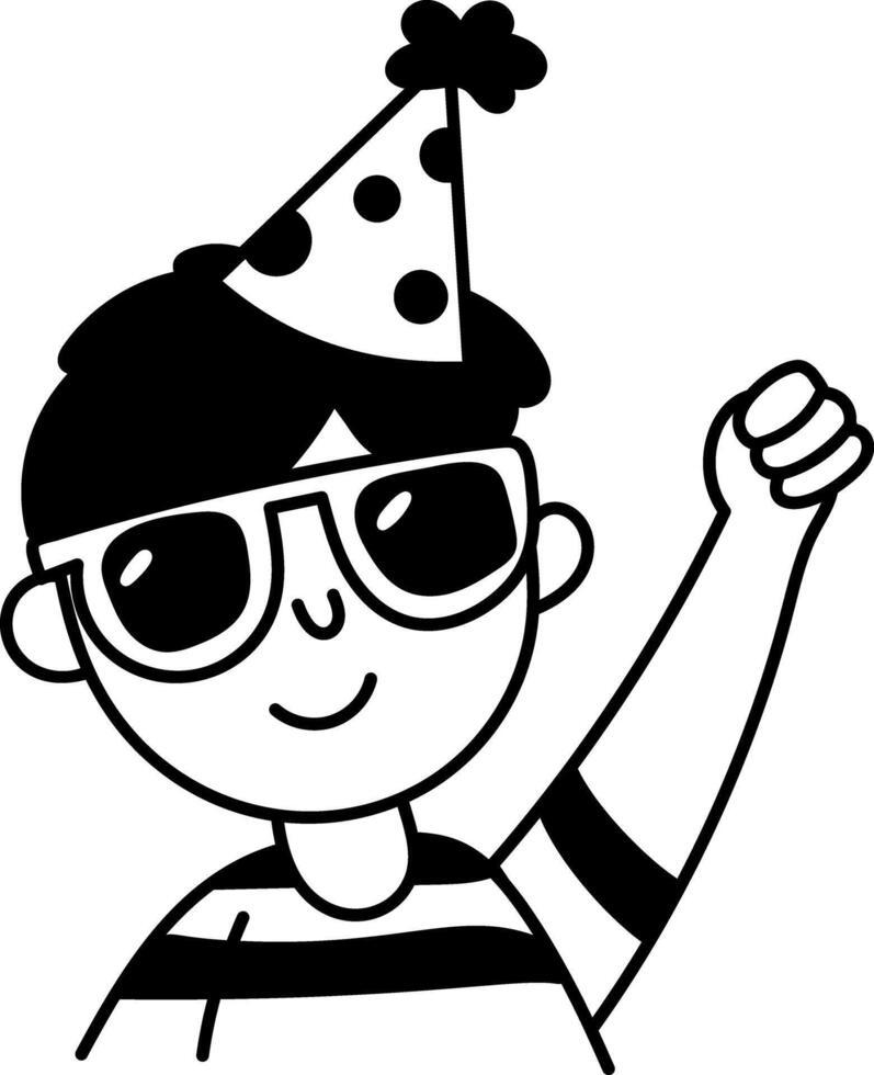Doodle illustration of a birthday guy wearing sunglasses and cone hat vector