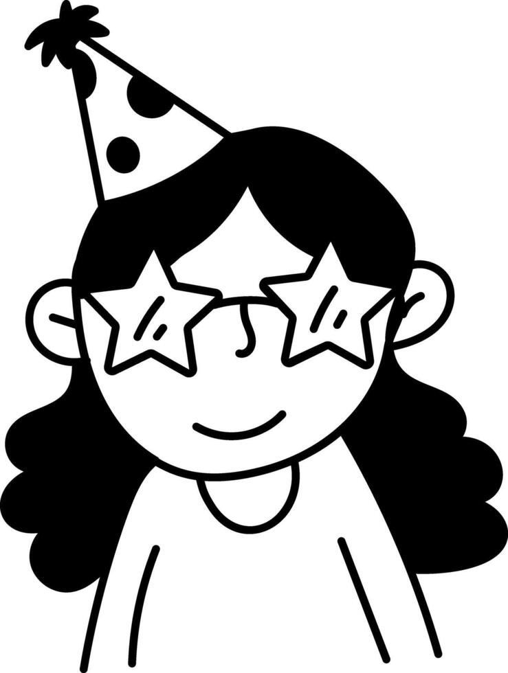 Doodle character illustration of a party girl wearing starry glasses vector