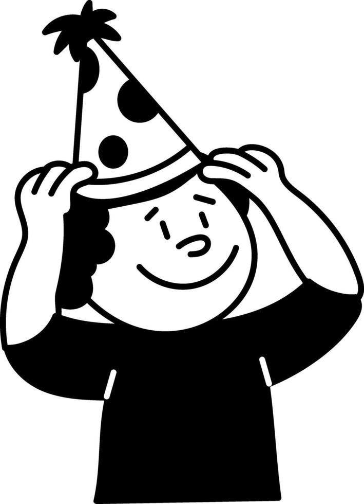 Party boy wearing cone hat, doodle character illustration vector