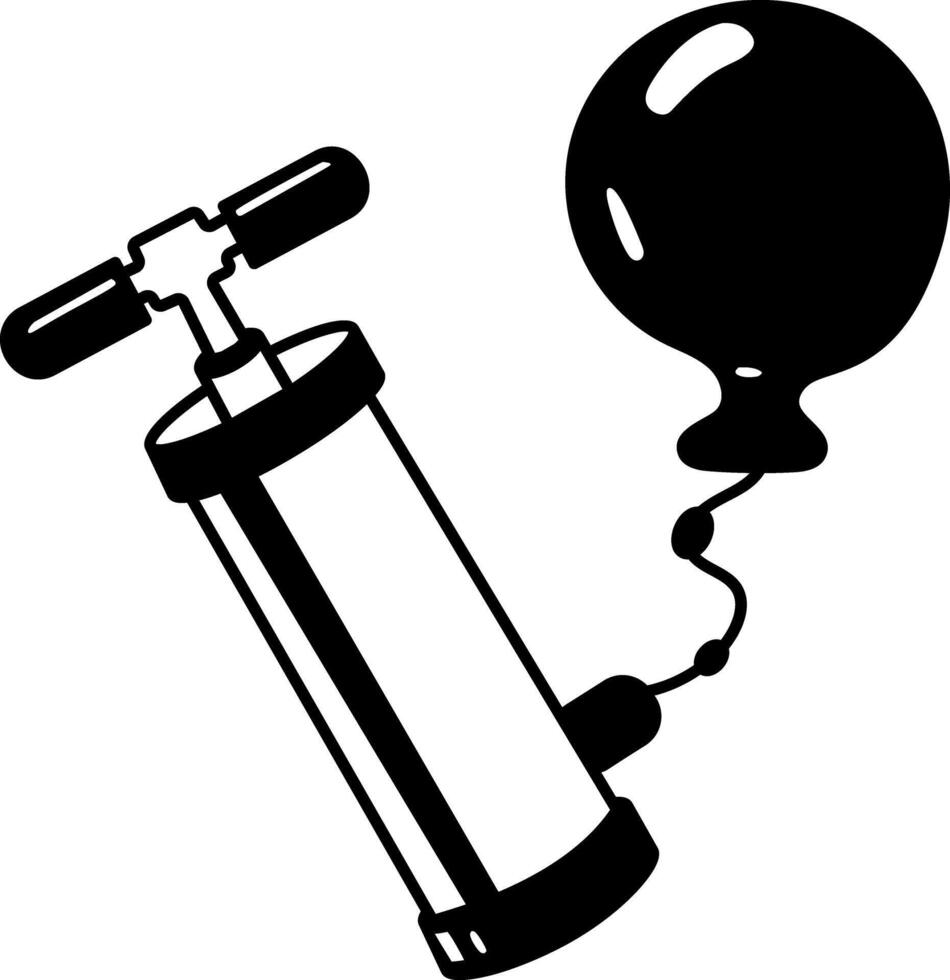 Inflating balloon using balloon pump, doodle illustration vector