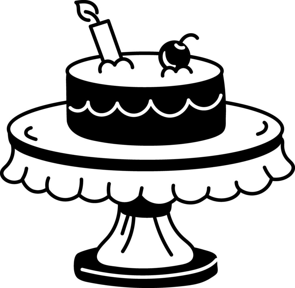 Birthday cake on a dessert tray, doodle style illustration vector