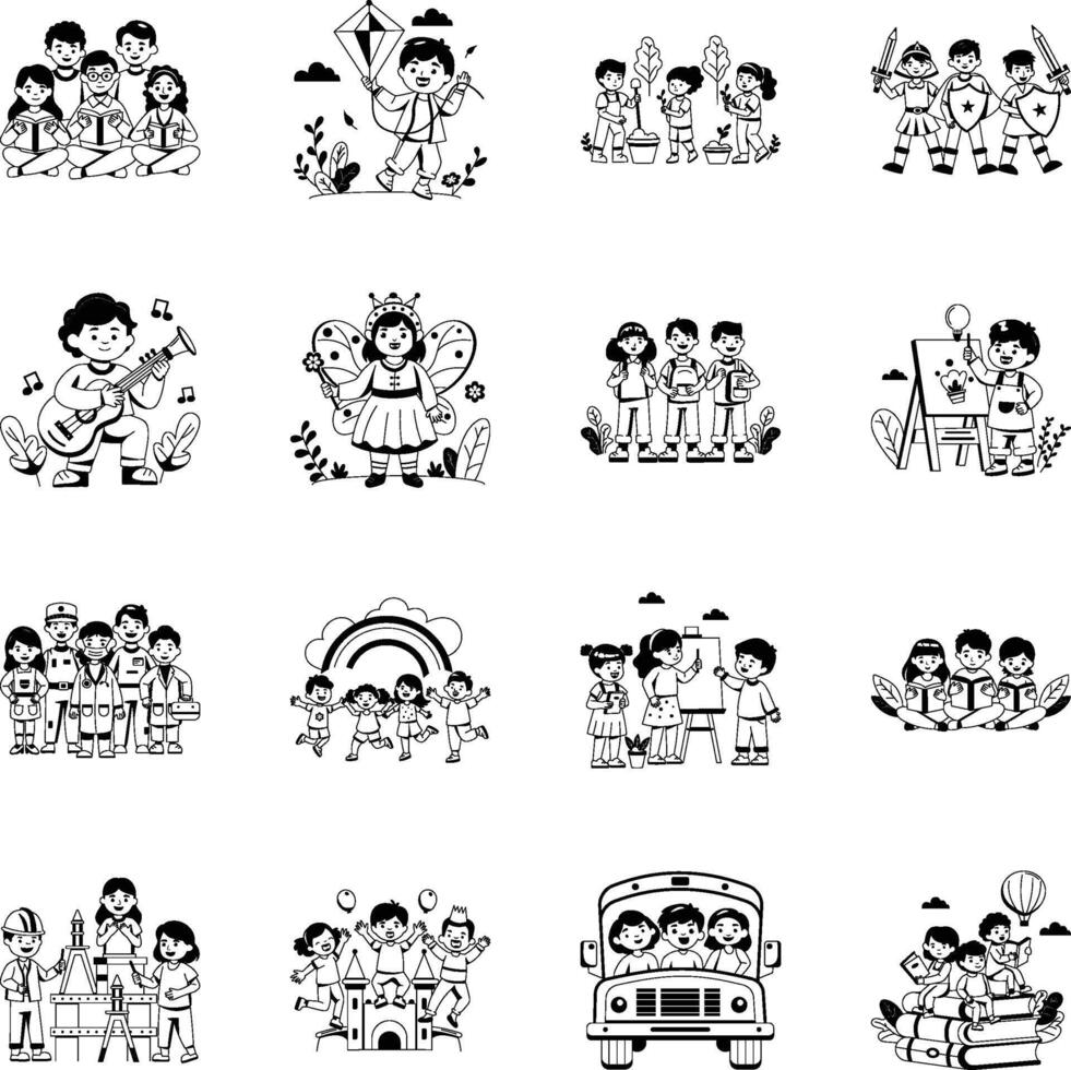 Set of Glyph Style Kids Day Illustrations vector