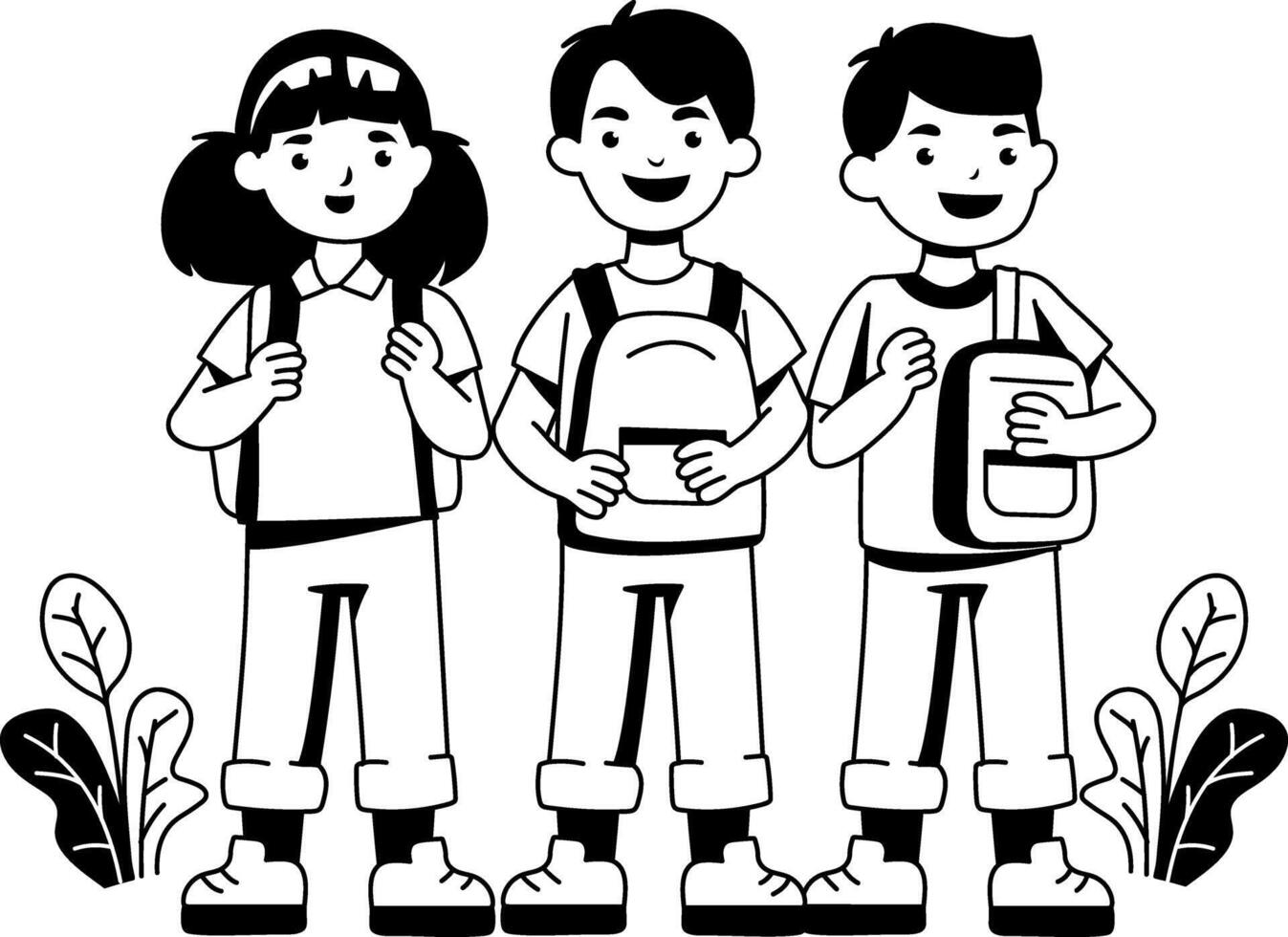 School kids illustration in glyph style vector