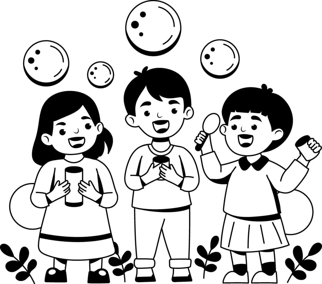 Kids blowing bubbles, a glyph style illustration vector