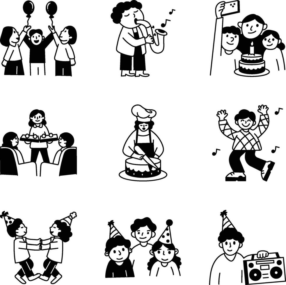 WebBundle of Happy Birthday Doodle Illustrations vector