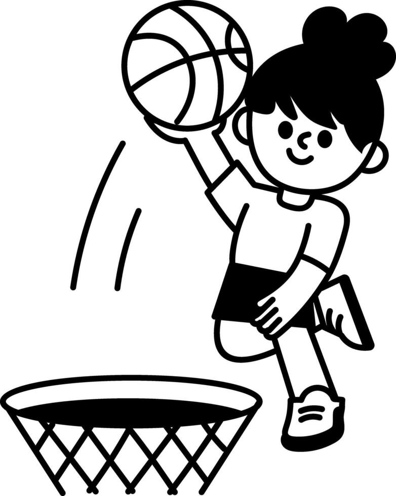 Cute kid playing basketball, doodle style illustration vector