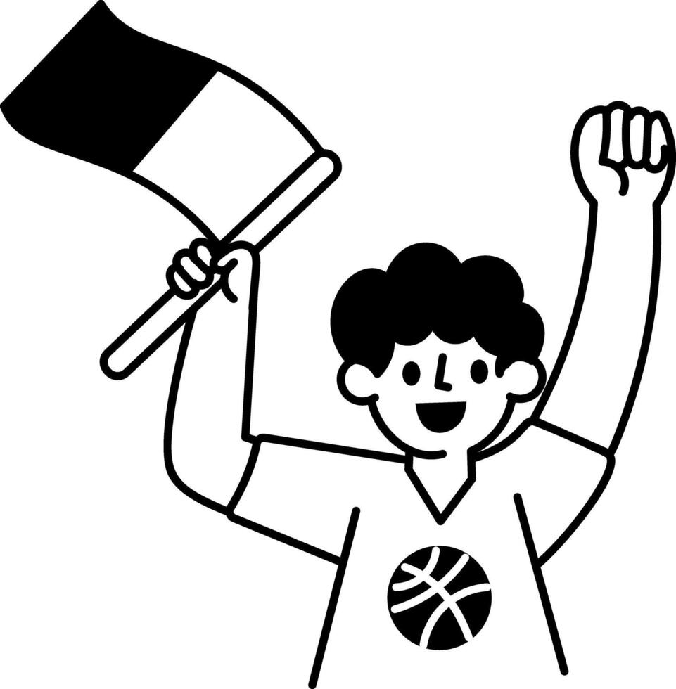 Doodle character illustration of a cheering basketball fan vector