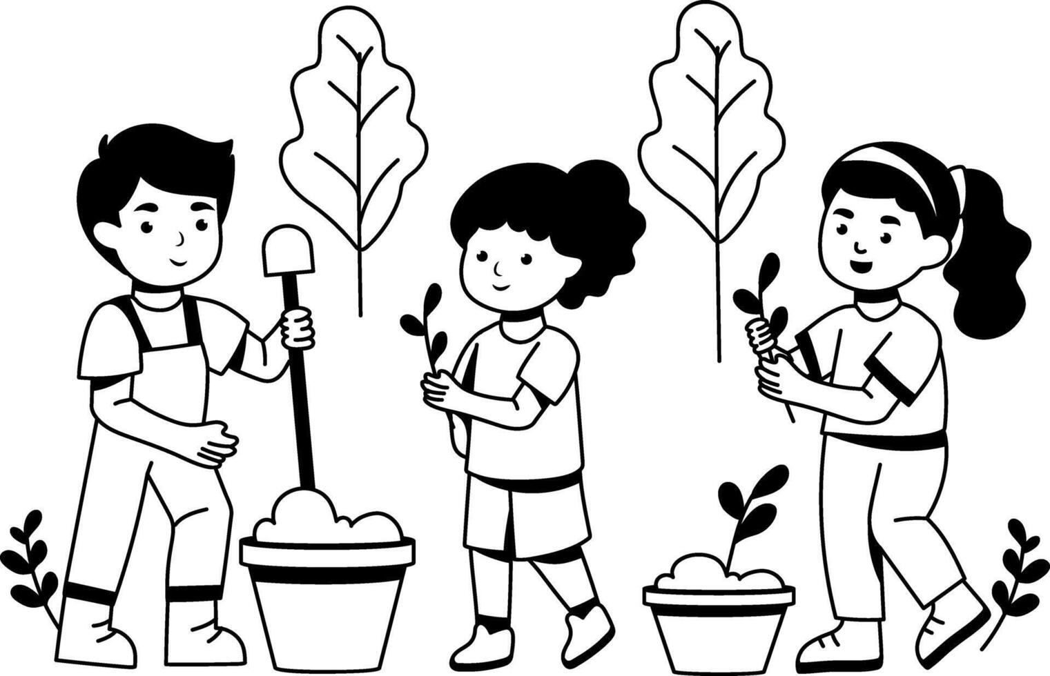 Kids gardening illustration in a glyph style vector