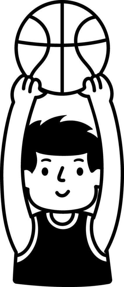 Basketball player holding ball above head, doodle illustration vector