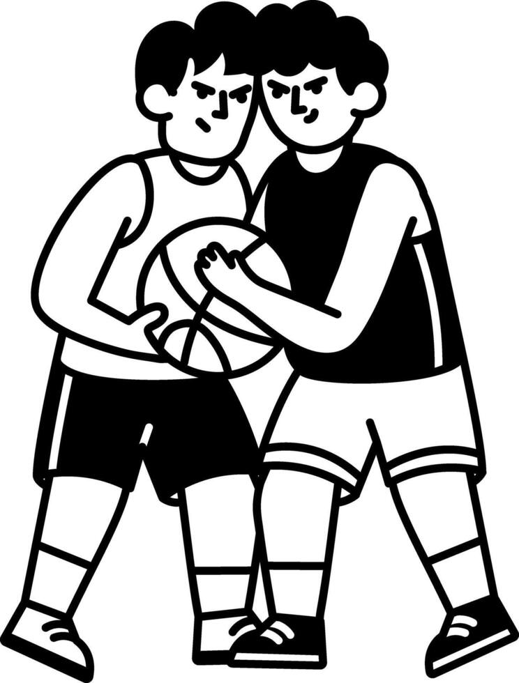 Players having basketball fight, doodle character illustration vector