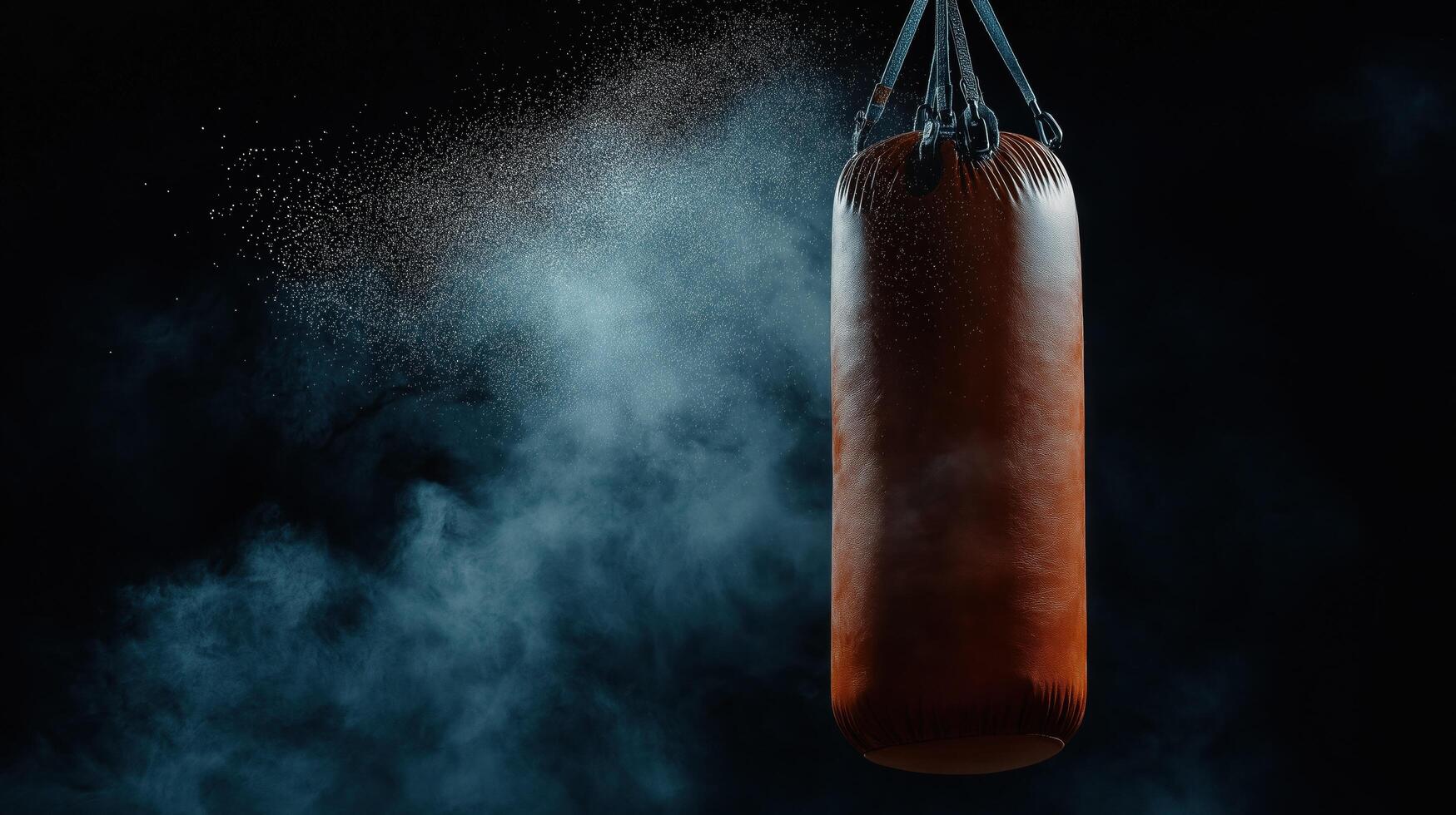 Heavy Boxing Bag in Dark Gym with Dramatic Lighting photo