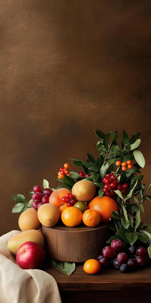 Still life with fruit on wooden table photo
