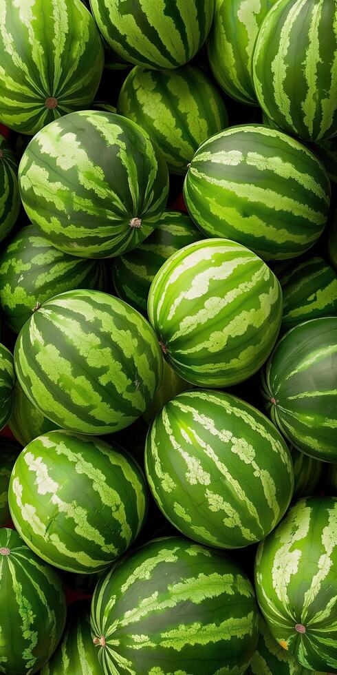 Fresh Green Watermelons with Vibrant Stripes Digital Illustration for Mobile Wallpaper photo