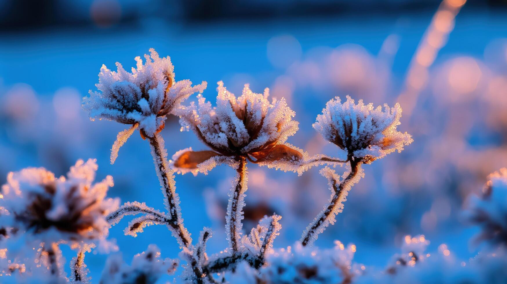 Frosted flowers in the snow photo