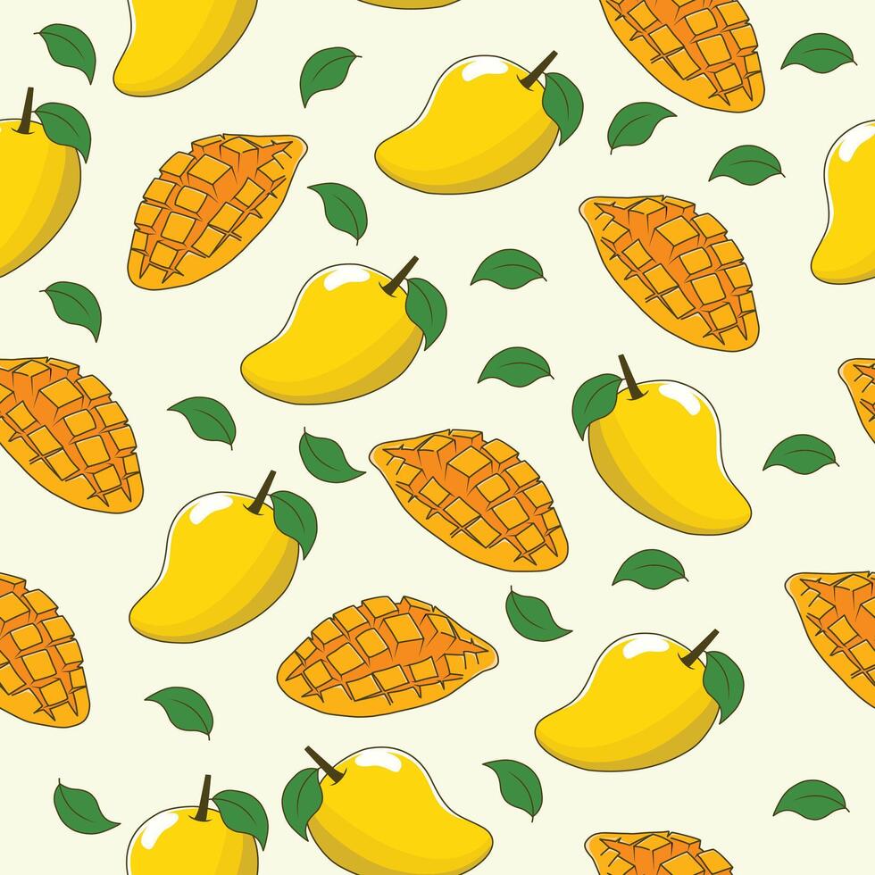 seamless mango pattern, fruit background in flat style, illustration background, Perfect for clothing, textile, fabric, background, wallpaper vector