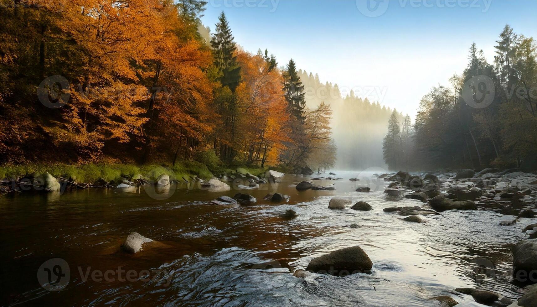 Autumn river in the forest photo