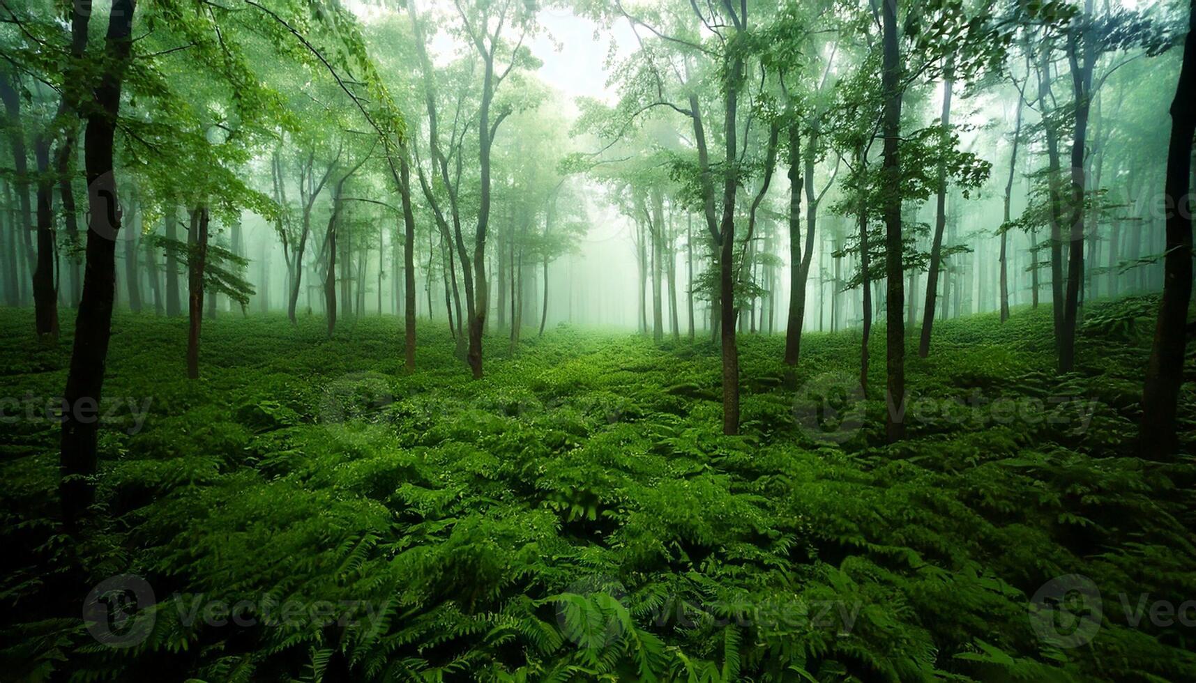 A green forest with trees and ferns photo