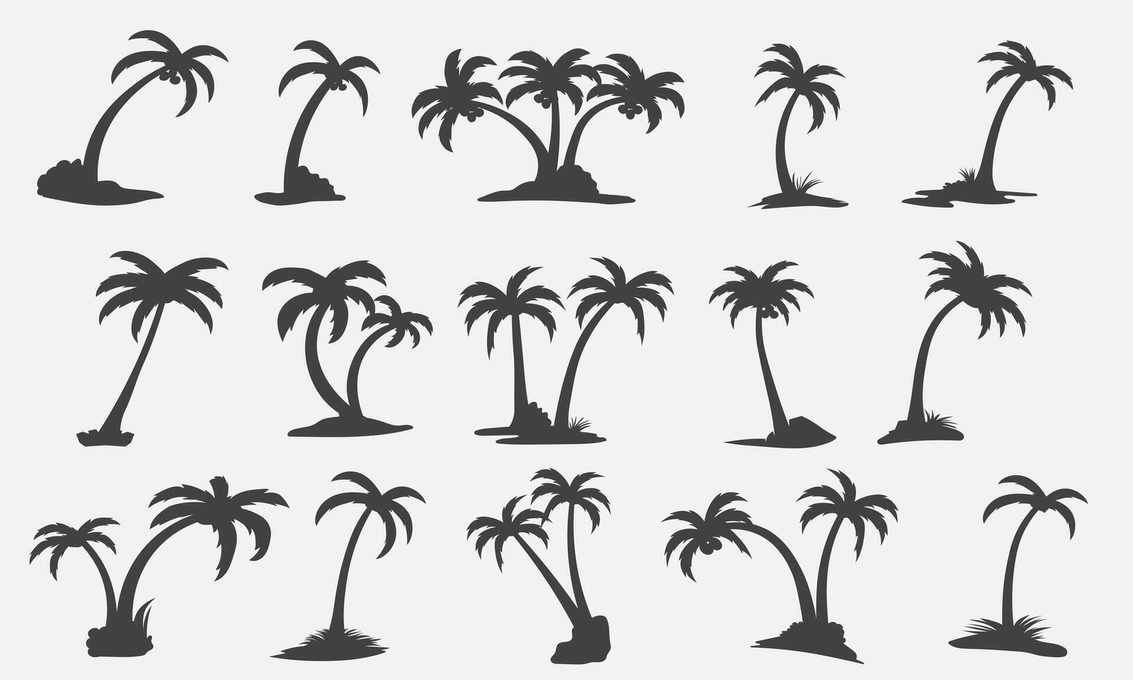 Collection of fifteen palm tree silhouettes perfect for adding tropical vibes to your graphic designs and summer projects Illustrations for travel and vacation themes. vector