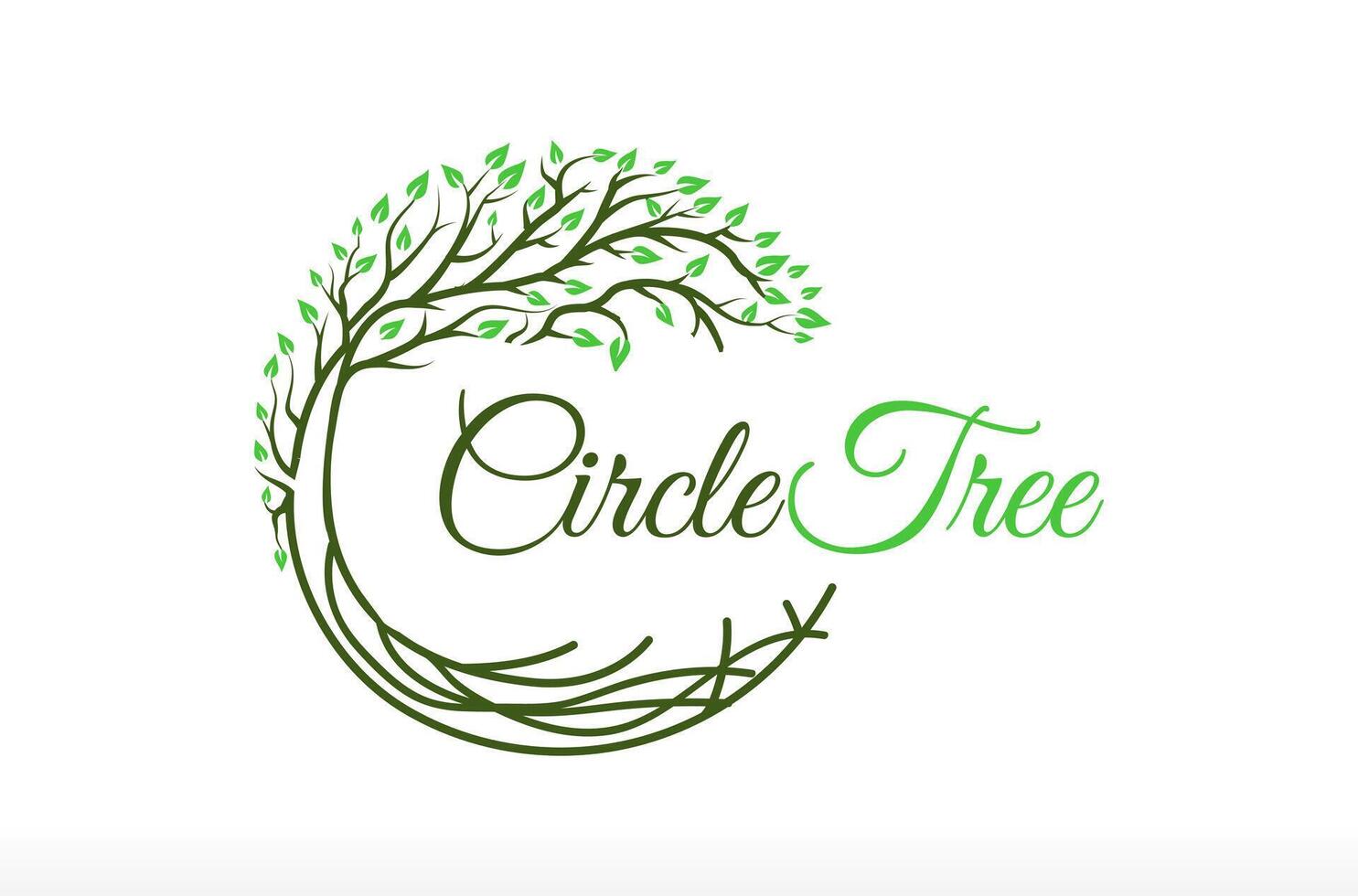 Green Leaf Nature Circle Tree And Root Logo Design Icon Symbol Illustrations, Circle Tree Logo, Family Tree Six Season Tree logo that can be used in many business company and services vector