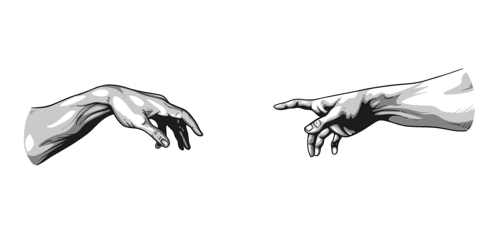 Illustration depicting two human hands reaching out to each other against a clean white background vector