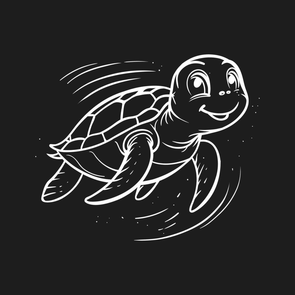 A cheerful line art illustration of a cartoon sea turtle swimming with motion lines vector