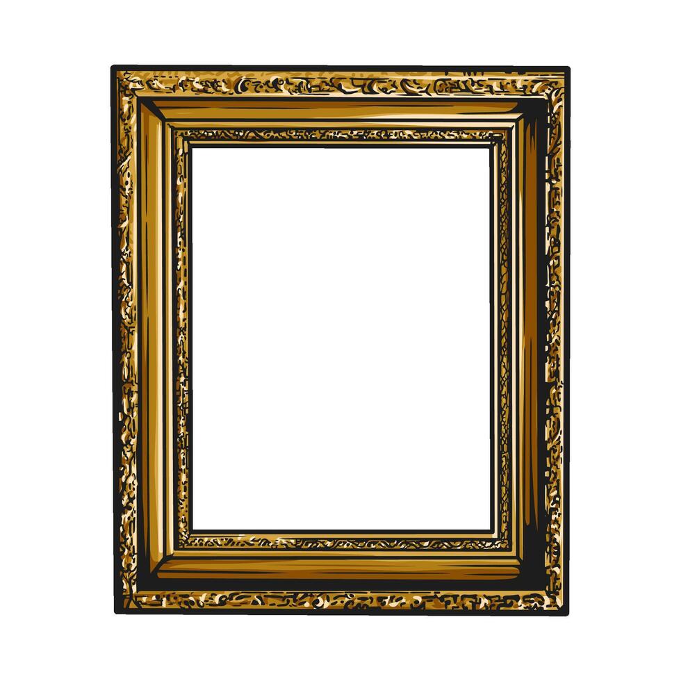 Ornate gold picture frame with detailed carvings and a blank white center, isolated on a white background vector