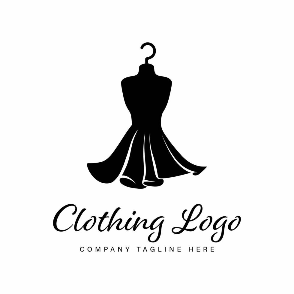 Minimalist illustration of a dress on a hanger, rendered as a solid black shape vector