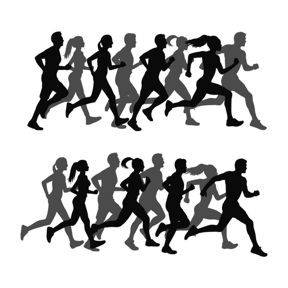 Marathon run. Group of running people, men and women vector