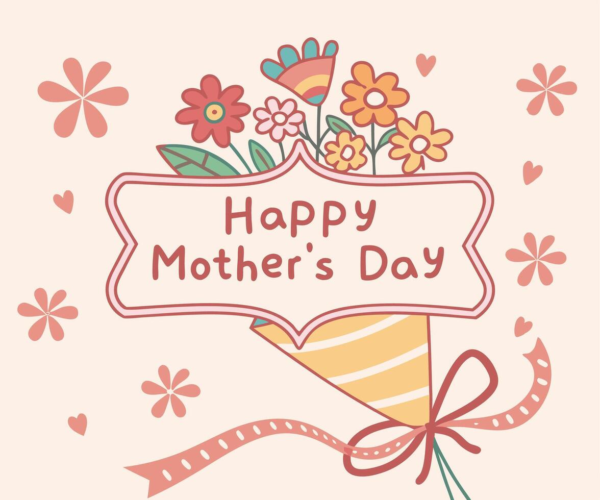 Mother's day greeting cards with set of pink flower vector