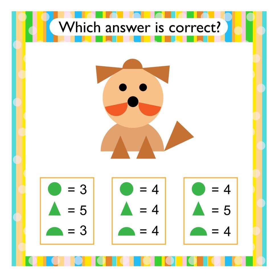 Math activity for kids. Need to find the correct answer vector