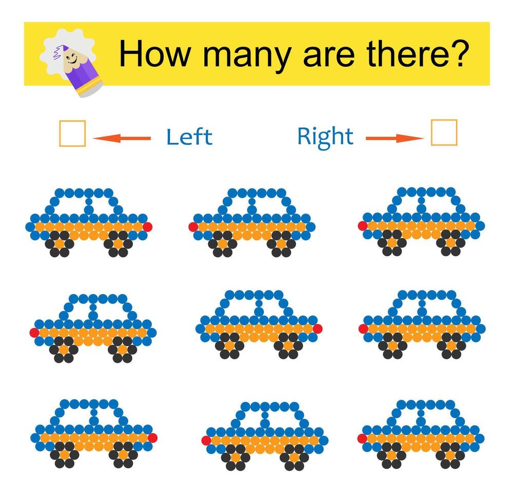 Math activity for kids. Cartoon car. . vector