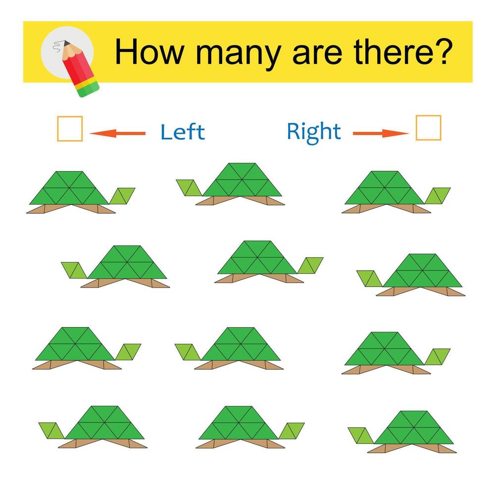 Math activity for kids. Cartoon turtle vector