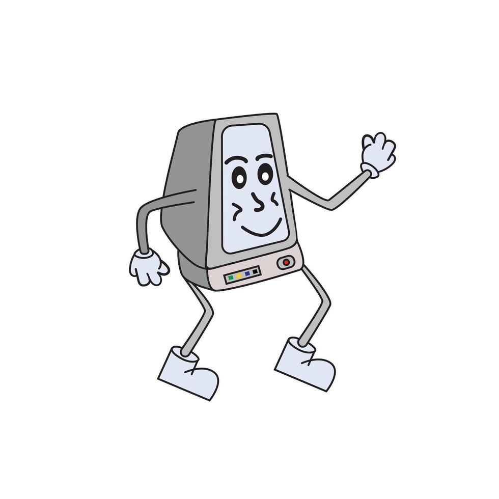 Retro groovy TV mascot character design vector