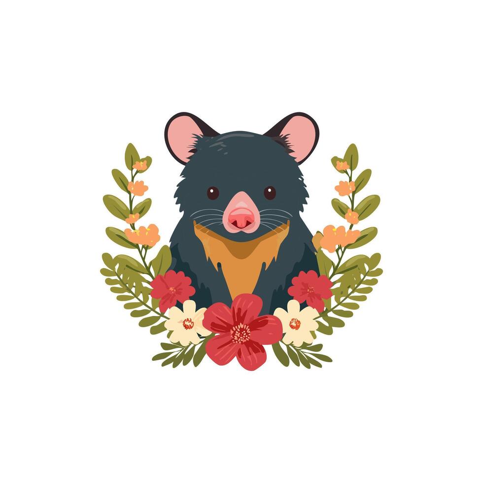 Tasmanian Devil with Flower Arrangement vector