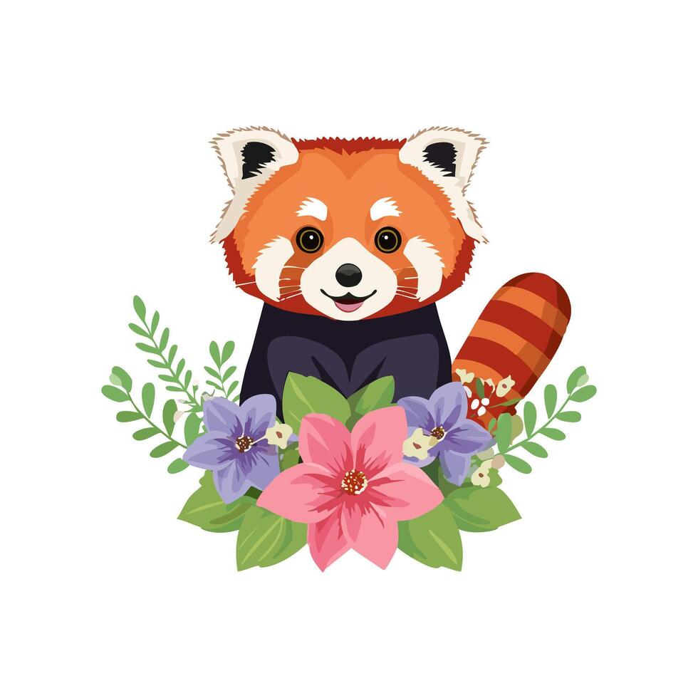 Red Panda with Flower Arrangement vector