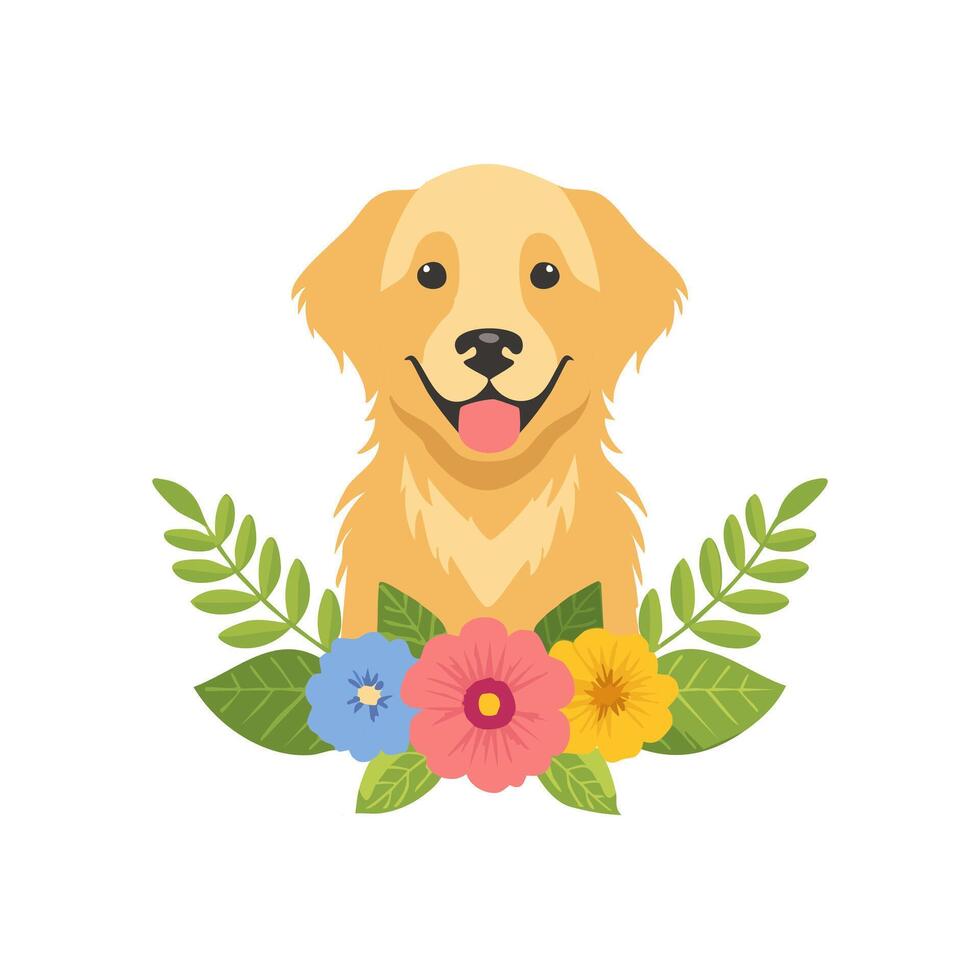 Golden Retriever with Flower Arrangement vector