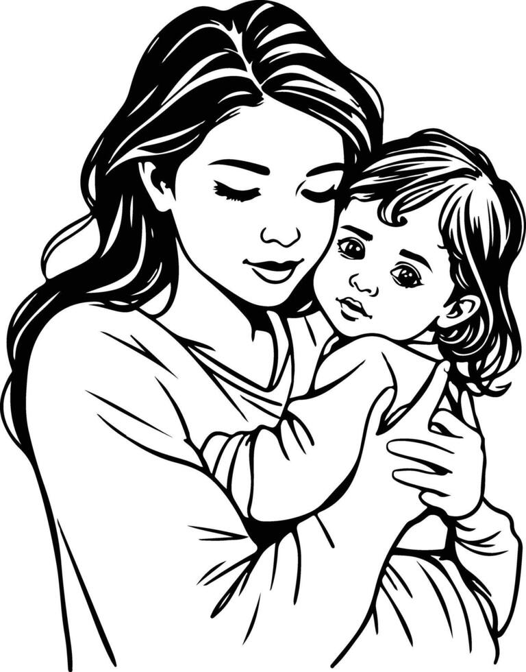 Mother and child coloring pages vector