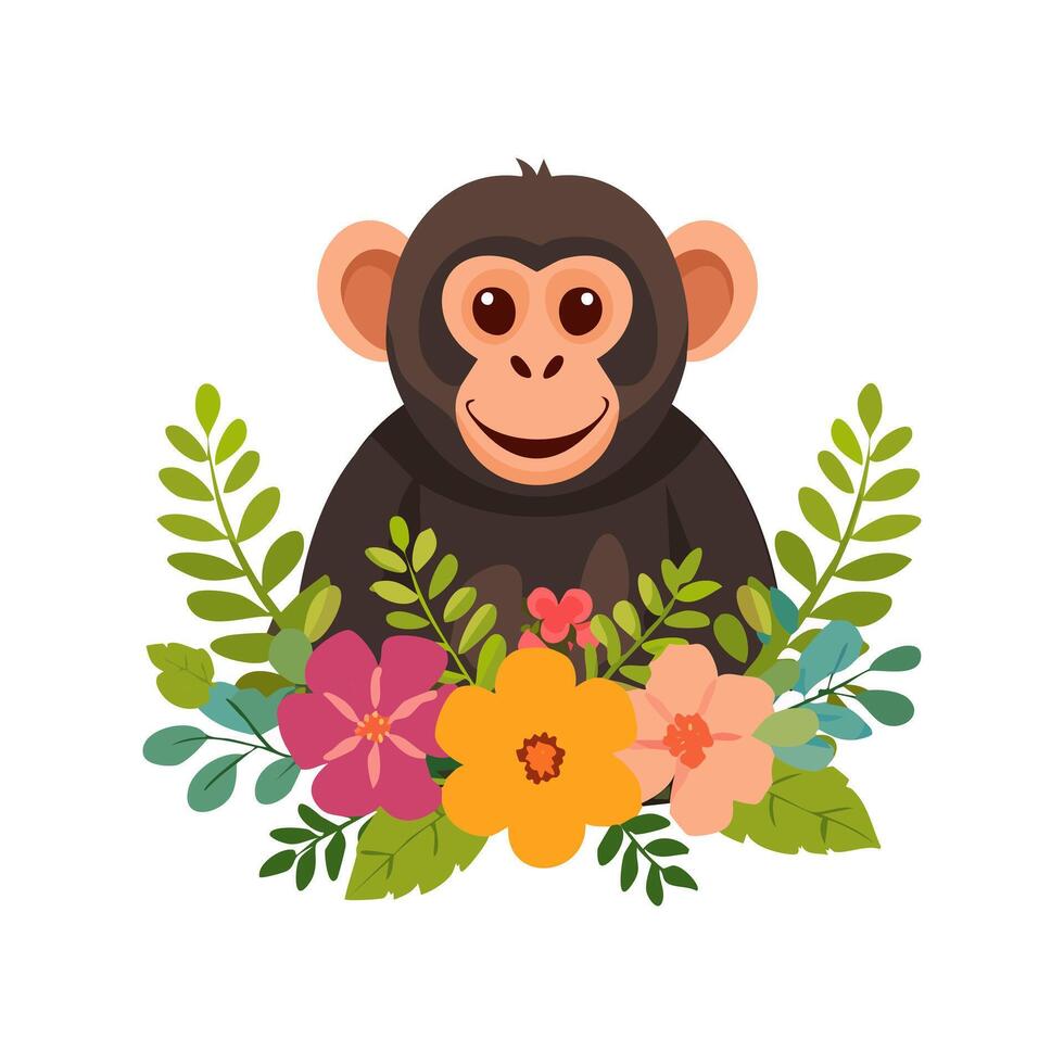 Chimpanzee with Flower Arrangement vector